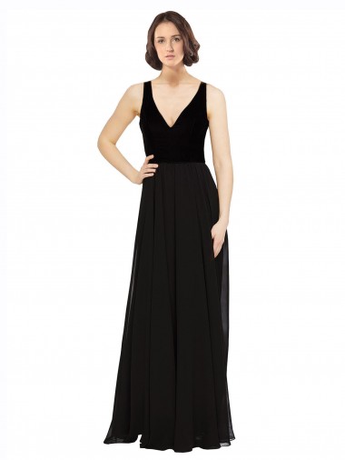 Buy Stretch Velvet and Chiffon Prom Dress with V-Neckline UK