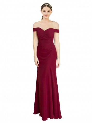 Buy Off the Shoulder Long Chiffon Prom Dress with Pleats UK