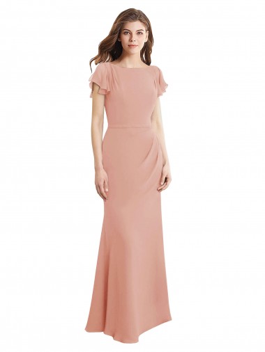 Buy Cap Sleeves Long Chiffon Prom Dress with Low V-Back UK