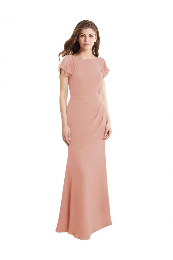 Cap Sleeves Long Chiffon Prom Dress with Low V-Back