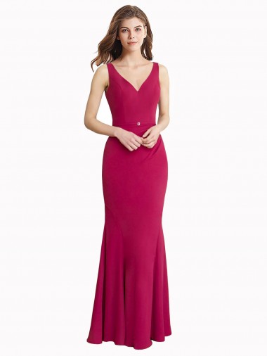 Buy V-Neck Mermaid Chiffon Prom Dress with V-Back and Belt UK