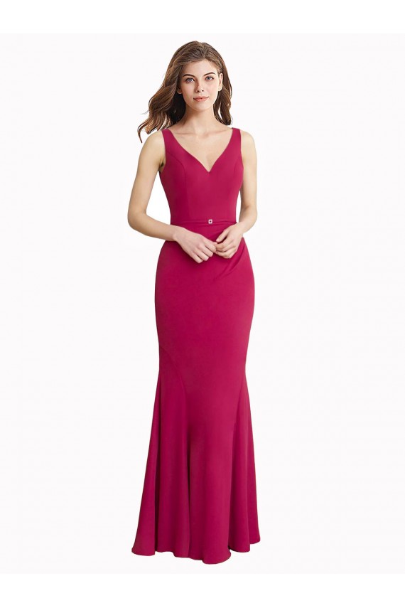 V-Neck Mermaid Chiffon Prom Dress with V-Back and Belt