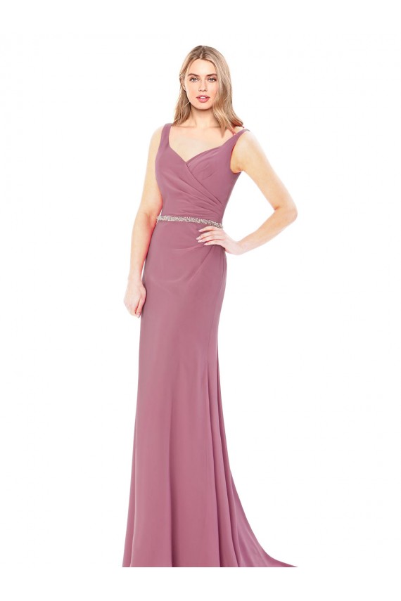 Long Slim Chiffon Prom Dress with Beaded Waist