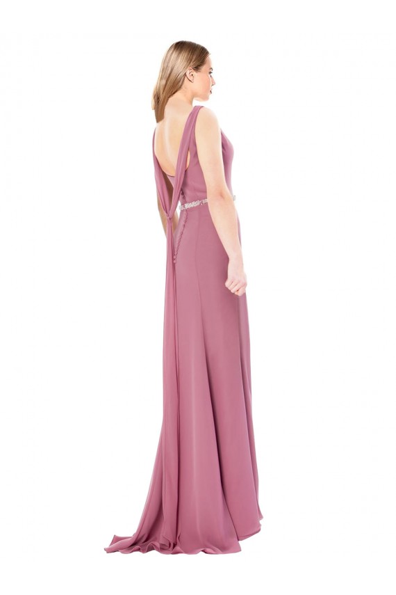 Long Slim Chiffon Prom Dress with Beaded Waist