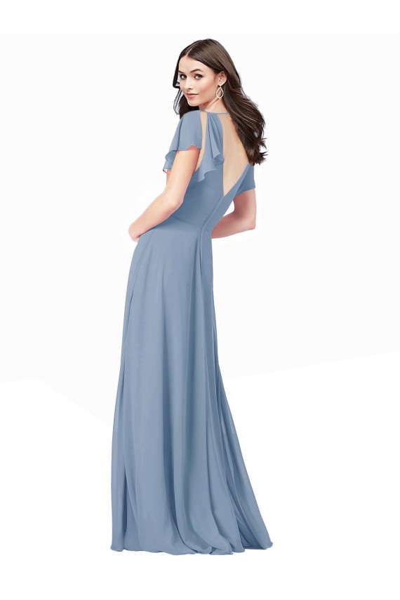 Chiffon Prom Dress with Flutter Sleeves and Front Slit