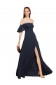 Off the Shoulder Floaty Sleeves Chiffon Prom Dress with High Slit