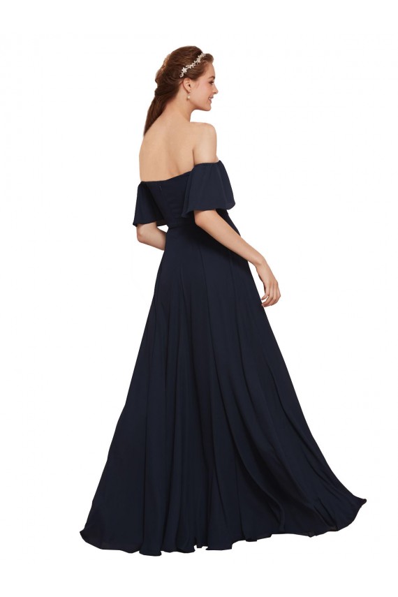 Off the Shoulder Floaty Sleeves Chiffon Prom Dress with High Slit