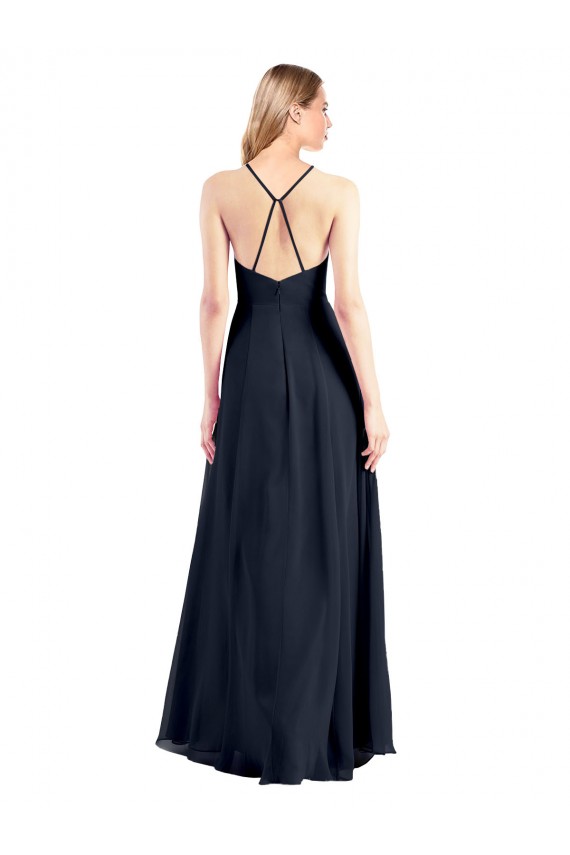 Plunging V-Neckline Halter Chiffon Wrap Prom Dress with High Slit