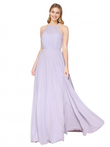 Buy High Neck Halter Shirred Chiffon Prom Dress UK