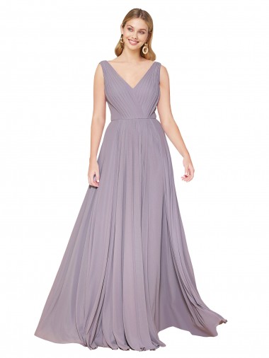 Buy Draped Floor Length High Neck V-Back Chiffon Prom Dress with Shirred Bodice UK