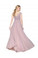 Draped V-Neck Long Chiffon Prom Dress with Shirred Bodice