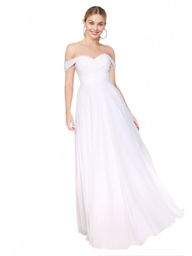 Buy Off the Shoulder Long Full Length Chiffon Prom Dress UK