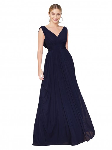 Buy Draped Long V-Neck Floor Length Chiffon Prom Dress UK