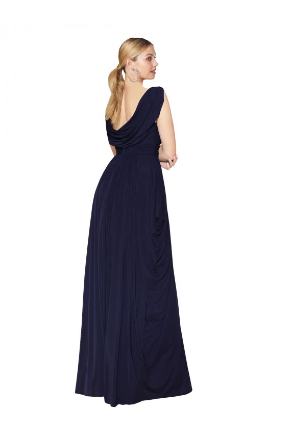 Draped Long V-Neck Floor Length Chiffon Prom Dress