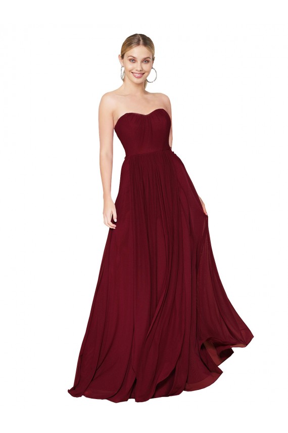 Draped Strapless Long A-Line Chiffon Prom Dress