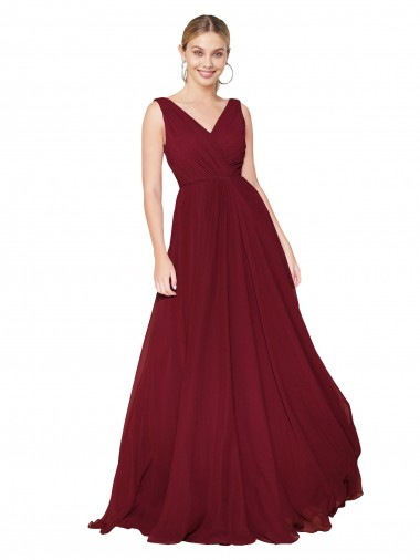 Buy Draped A-Line V-Neck Floor Length Chiffon Prom Dress UK