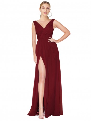 Buy Draped Mermaid Long V-Neck Chiffon Prom Dress with High Slit UK