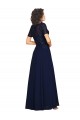 Short Sleeves A-Line Long Chiffon Prom Dress with Beaded Bodice