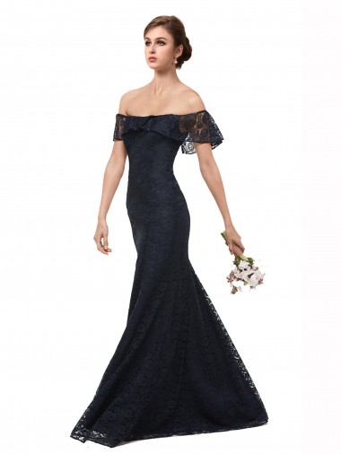 Buy Off the Shoulder Long Lace Prom Dress with Flutter Sleeves UK