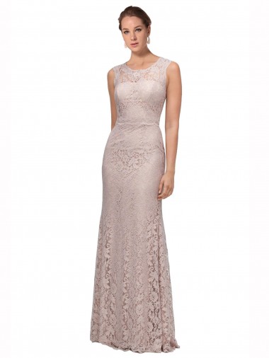 Buy Long Sleeveless All Lace Prom Dress with Scoop Neckline UK