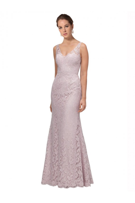 Lace V-Neckline Long Full Length Prom Dress