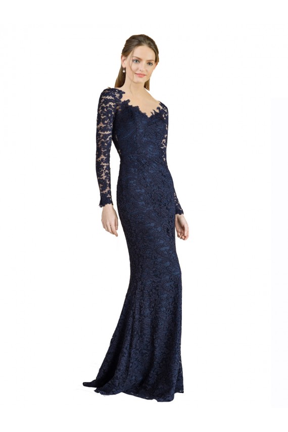 Illusion Long Sleeves Lace Prom Dress with Sheer Keyhole Back