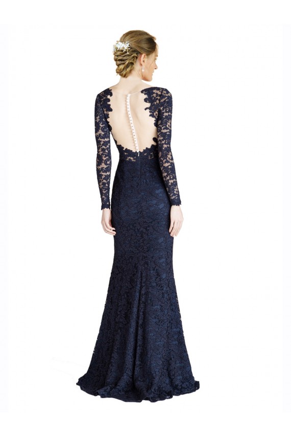 Illusion Long Sleeves Lace Prom Dress with Sheer Keyhole Back