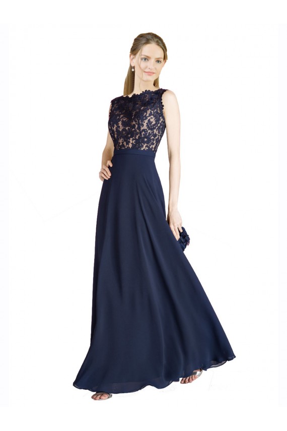 Bateaux Neckline A-Line Lace Prom Dress with Top Nude Layer