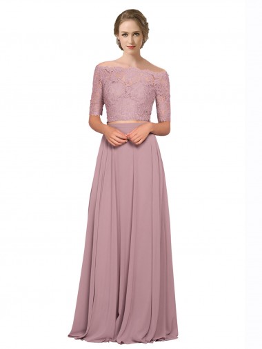 Buy Off the Shoulder Lace Crop Top A-Line Chiffon Prom Dress UK