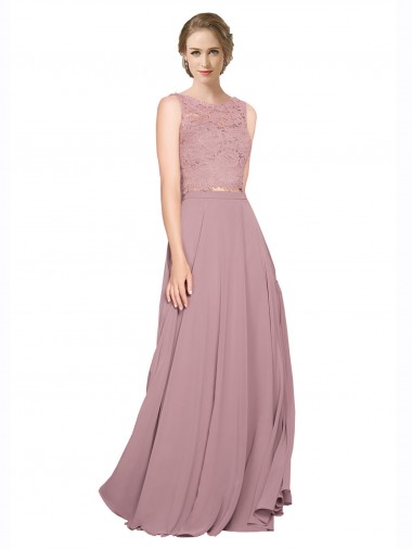 Buy Long A-Line Chiffon Prom Dress with Sleeveless Lace Crop Top UK