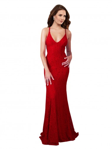 Buy Low Back V-Neckline Floor Length Lace Prom Dress UK