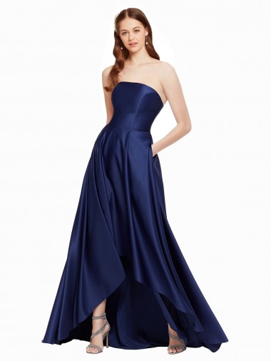 Buy High Low Strapless Satin Prom Dress with Pockets UK