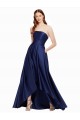 High Low Strapless Satin Prom Dress with Pockets