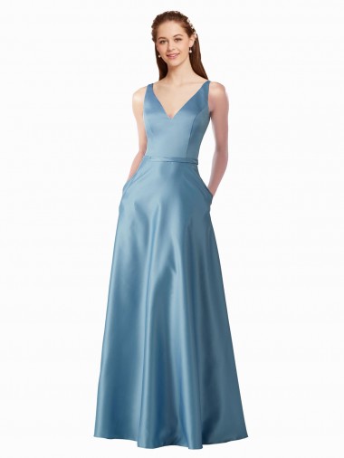 Buy Classic Satin V-Neck A-Line Prom Dress with Pockets UK