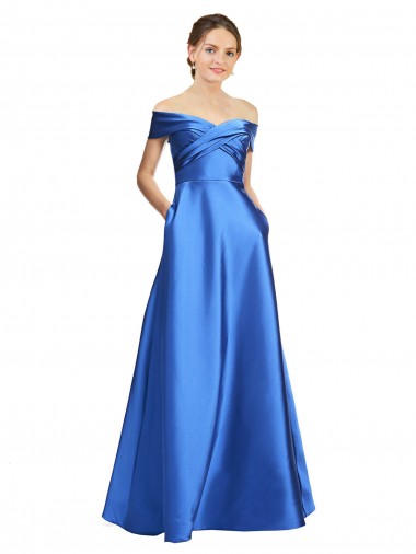 Buy Sleeveless Off the Shoulder Ball Gown Satin Prom Dress UK