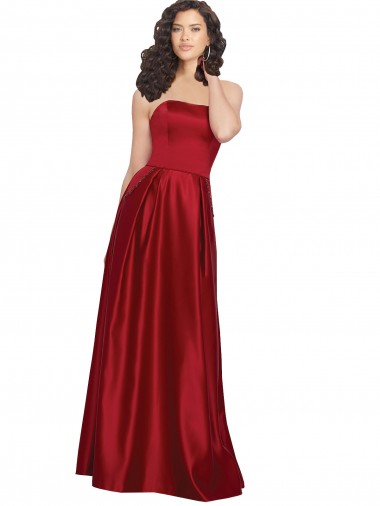 Buy Strapless Satin Prom Dress with Beaded Pocket and Soft Pleating UK