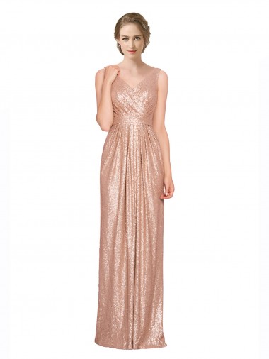 Buy Draped V-Neck Striking Sheath Floor Length Sequin Prom Dress UK