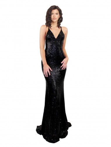 Buy Sleek Fishtail Shaped Open Back Sequin Prom Dress UK