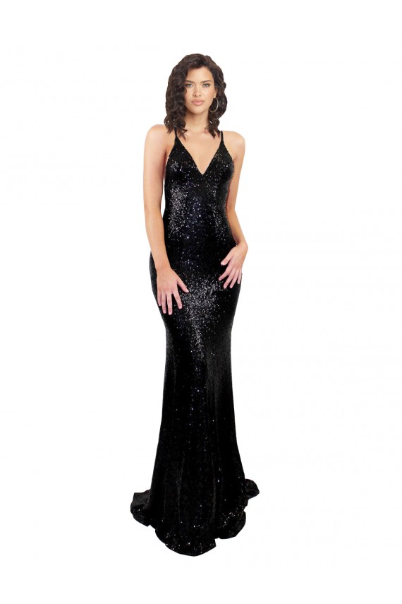 Sleek Fishtail Shaped Open Back Sequin Prom Dress