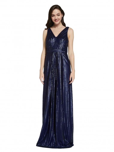 Buy Long V-Neck Sparking Sequin Prom Dress with Low V-Back UK