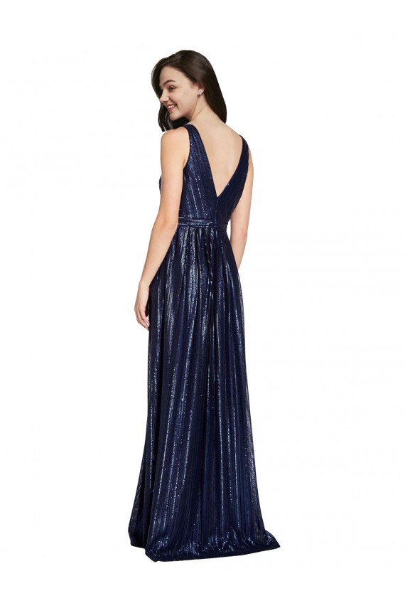 Long V-Neck Sparking Sequin Prom Dress with Low V-Back