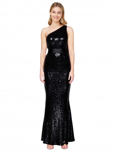 Buy Draped One Shoulder Long Full Length Sequin Prom Dress UK