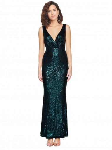 Buy V-Neck Full Length Sequin Prom Dress with Draped Back UK