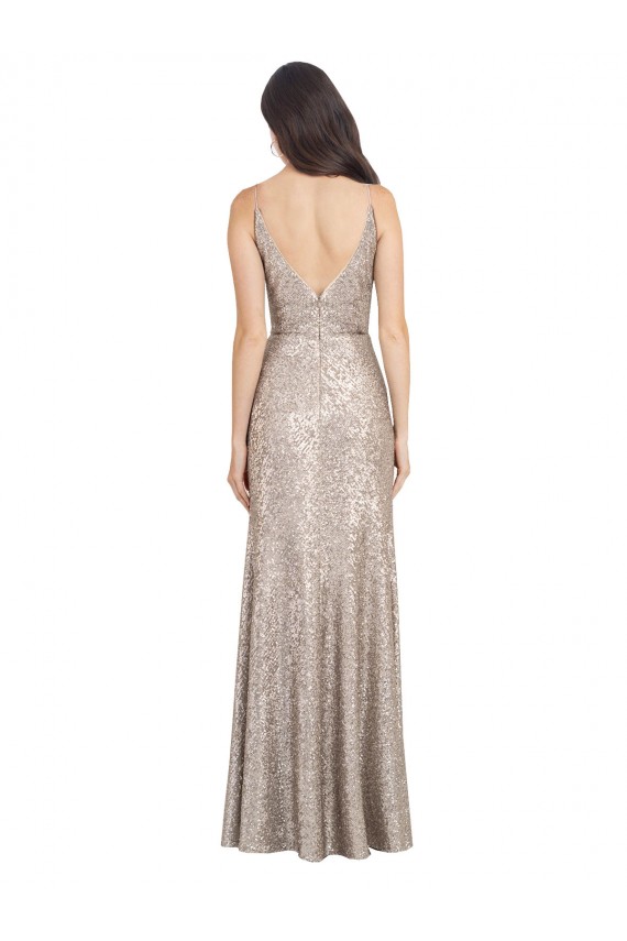 V-Neck Fully Sequin Prom Dress with V-Back and Front Slit