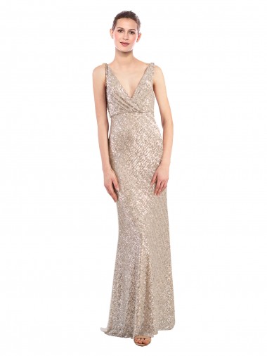 Buy Faux Surplice V-Neck Slim Sparkling Sequin Prom Dress UK