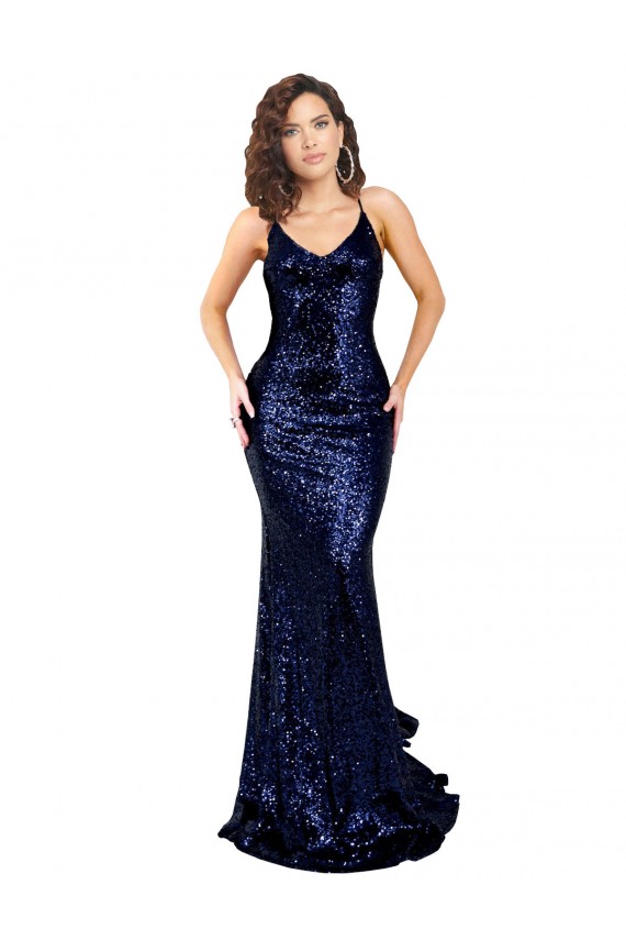 Mermaid V-Neck Low Back Long Sequin Prom Dress