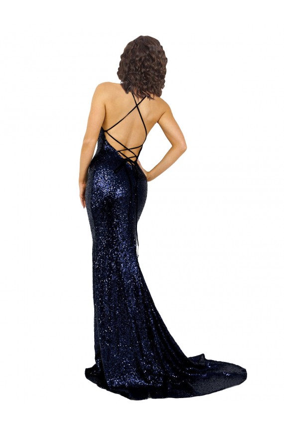 Mermaid V-Neck Low Back Long Sequin Prom Dress