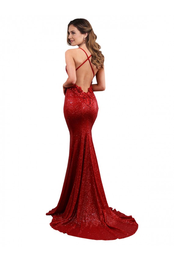 Low Back Mermaid V-Neck Long Sequin Prom Dress