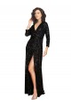 Deep V-Neckline Full Back Long Sleeves Sparkling Sequin Prom Dress with High Slit