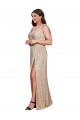 Deep V-Neck Sleeveless Sparkling Sequin Prom Dress with Draped Cowl Back